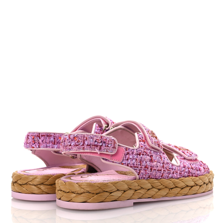 Chanel Tweed Patent Calfskin Velcro Dad Sandals 36 Light Purple Pink Red Image 5