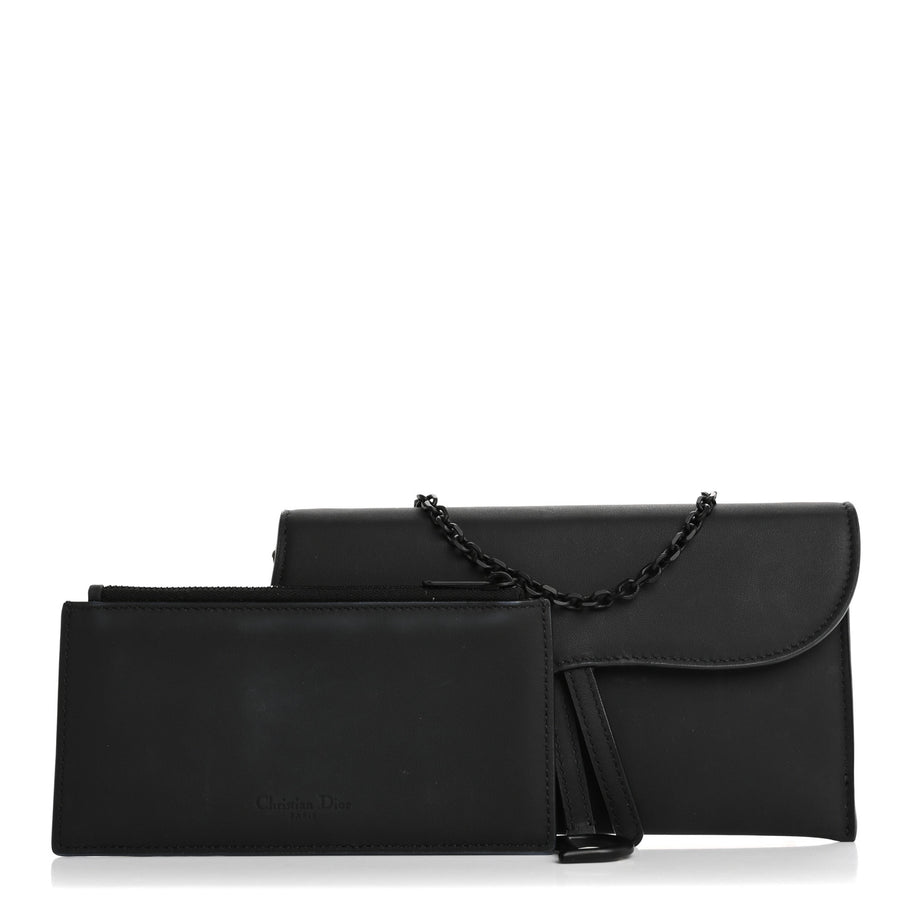 Christian Dior Ultra Matte Calfskin Saddle Chain Wallet Pouch Black Image 3