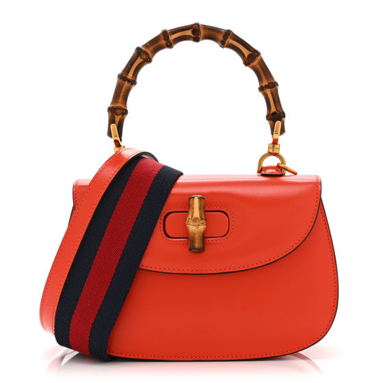 Gucci Boarded Dyana Lux Calfskin Web Small Bamboo 1947 Top Handle Bag Calypso Orange Image 1