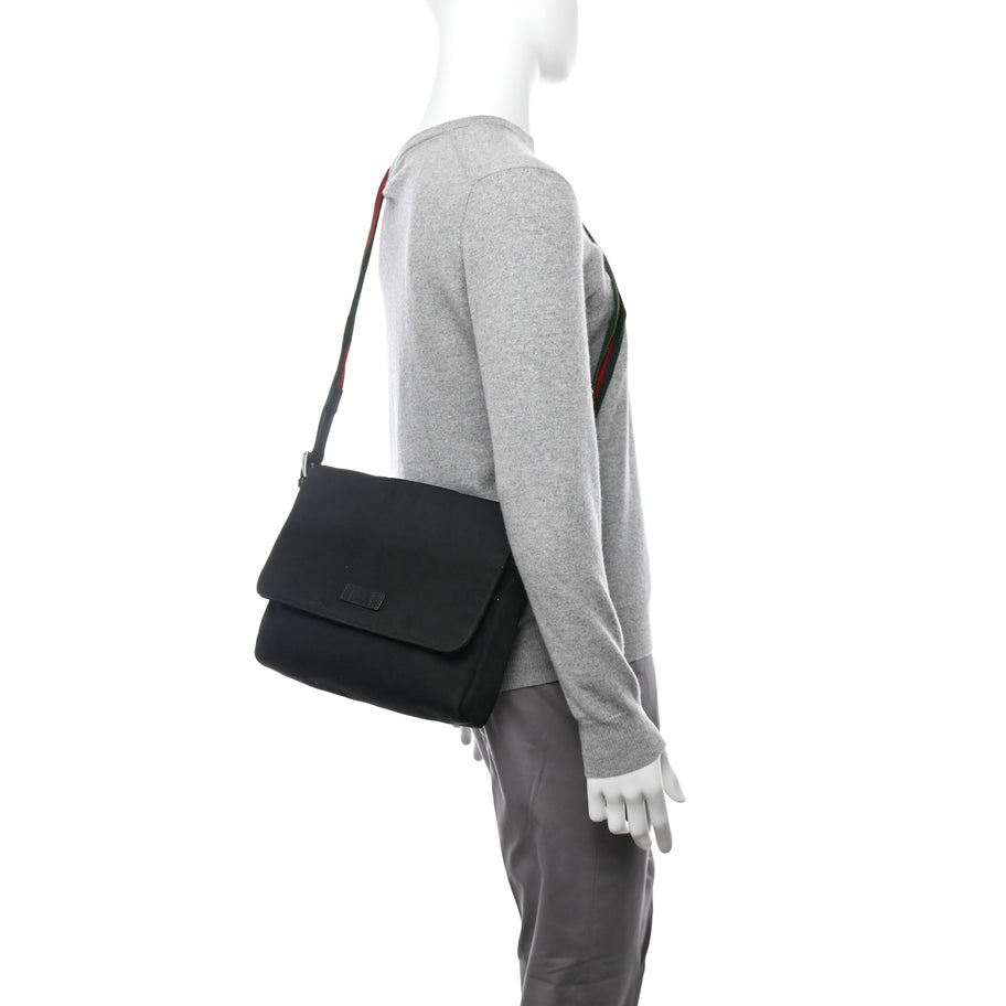 Gucci Techno Canvas Web Large Flap Messenger Bag Black Image 3