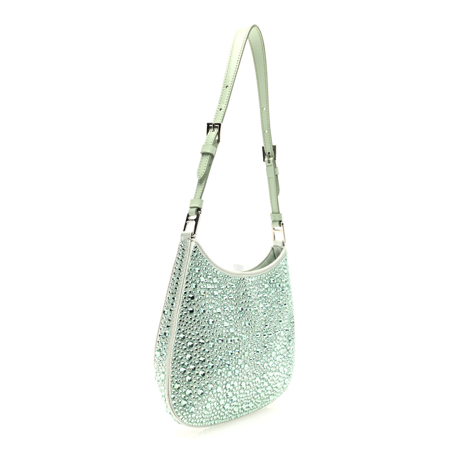 Prada Satin Crystal Cleo Adjustable Strap Shoulder Bag Acqua Image 3