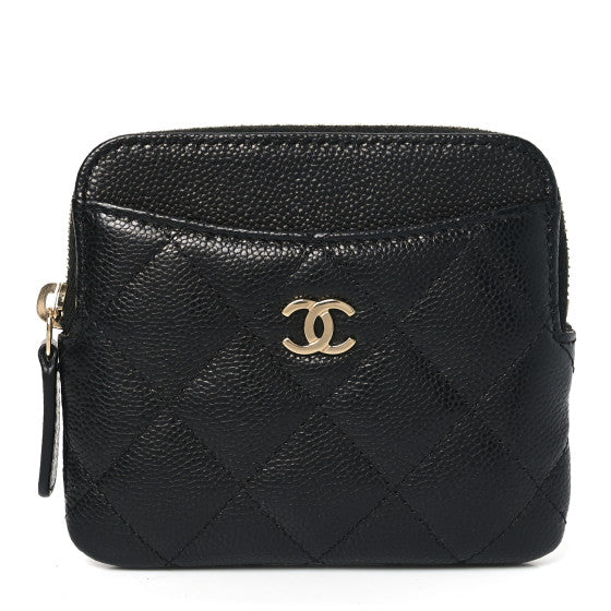 Chanel Caviar Quilted Zip Card Holder Wallet Black Image 1