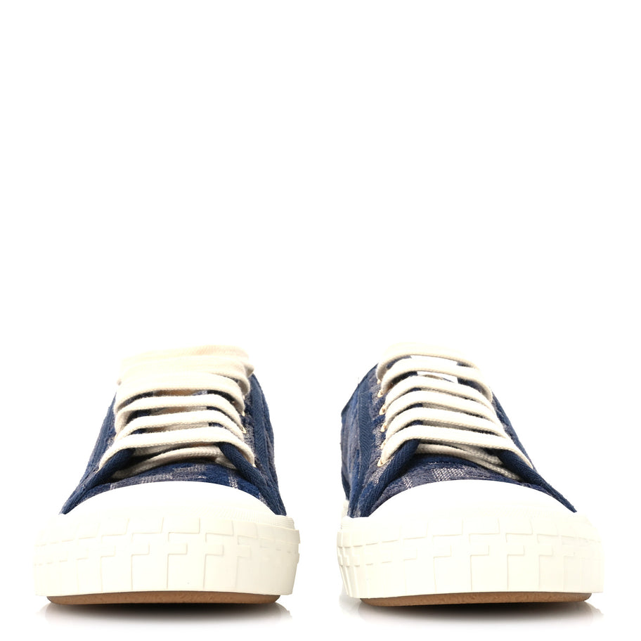 Fendi Chenille FF Embroidered Womens Domino Low Top Sneakers 36 Grigio Blue Notte Image 3