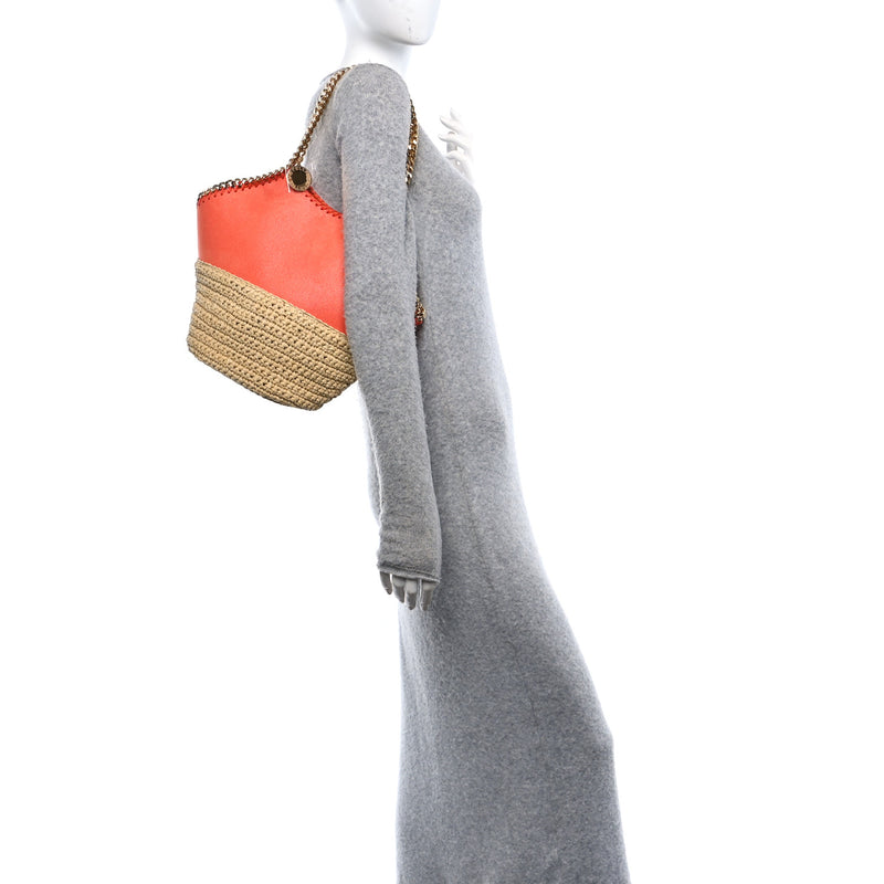  Stella McCartney Raffia Falabella Medium Tote Bright Orange